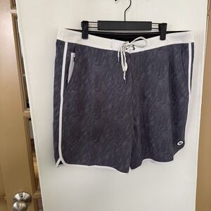 Vuori Gray and White Men Swim Board Shorts